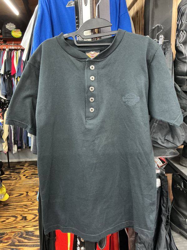 0006 HD Men's Black 1/4 Button Up Emb. B&amp;S on Chest T Small