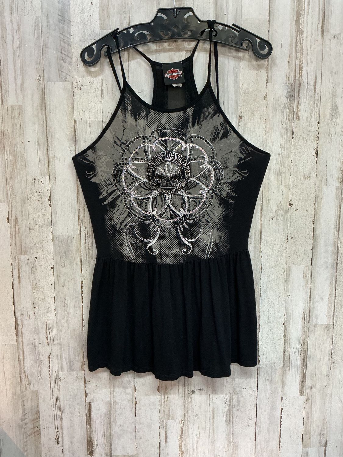 10166 HD Women's Black Bling Skull Thin Strap Tank Medium