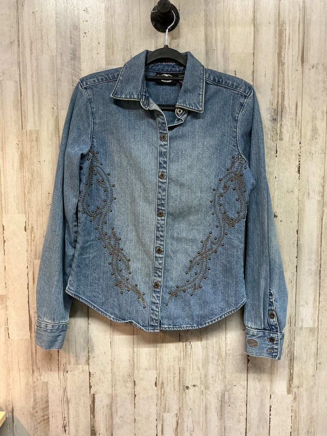 10046 HD Women's Denim Studded Western Shirt Small