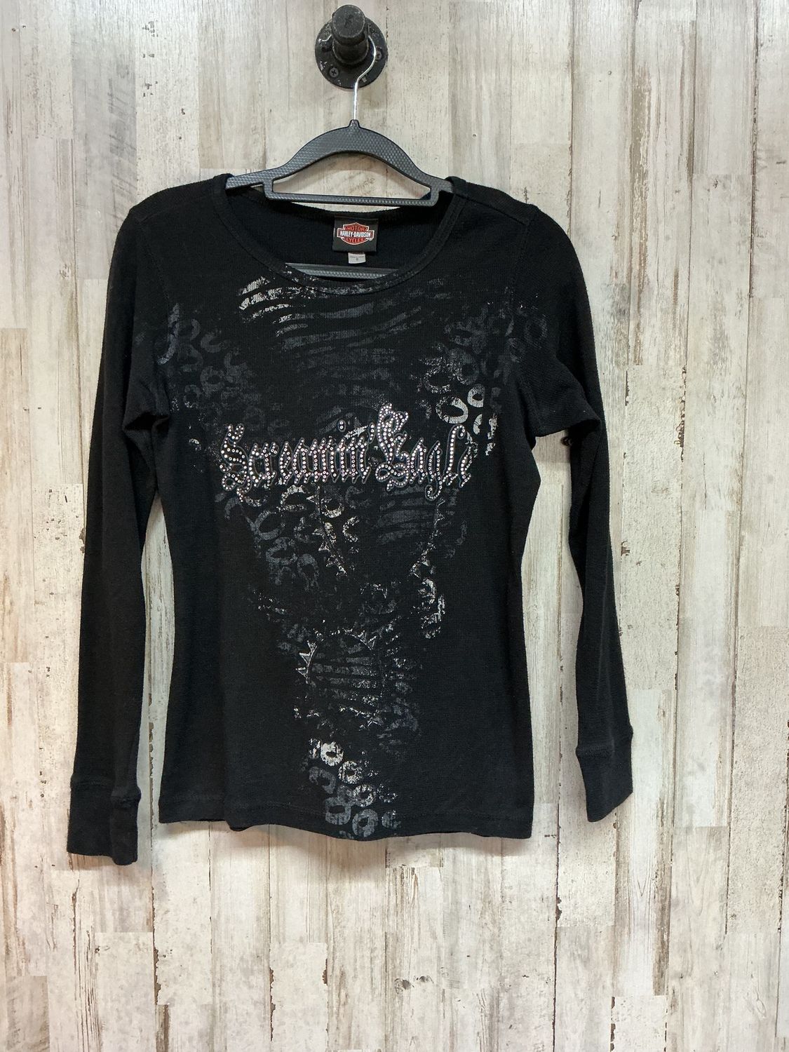10177 HD Women's Black Bling Screaming Eagle Long Sleeve Small