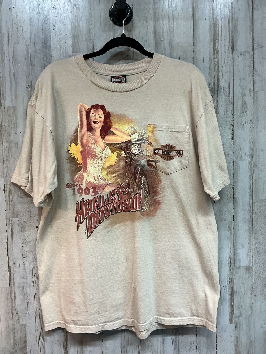 10166 HD Men's Tan Pin Up Girl Pocket Tee X-Large