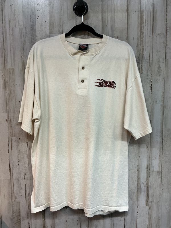 10166 HD Men's Cream W/ Orange Flames Button Tee X-Large