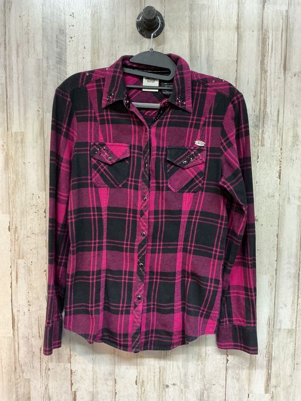 10180 HD Women's Pink &amp; Black Plaid Pearl Snap Small