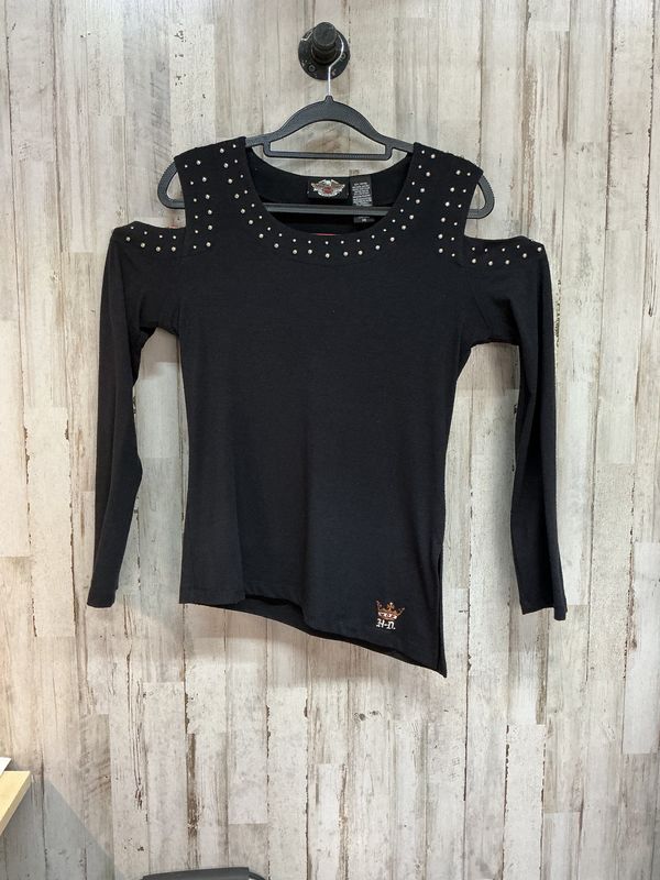 10180 HD Women's Black Stud Cold Shoulder Top X-Small