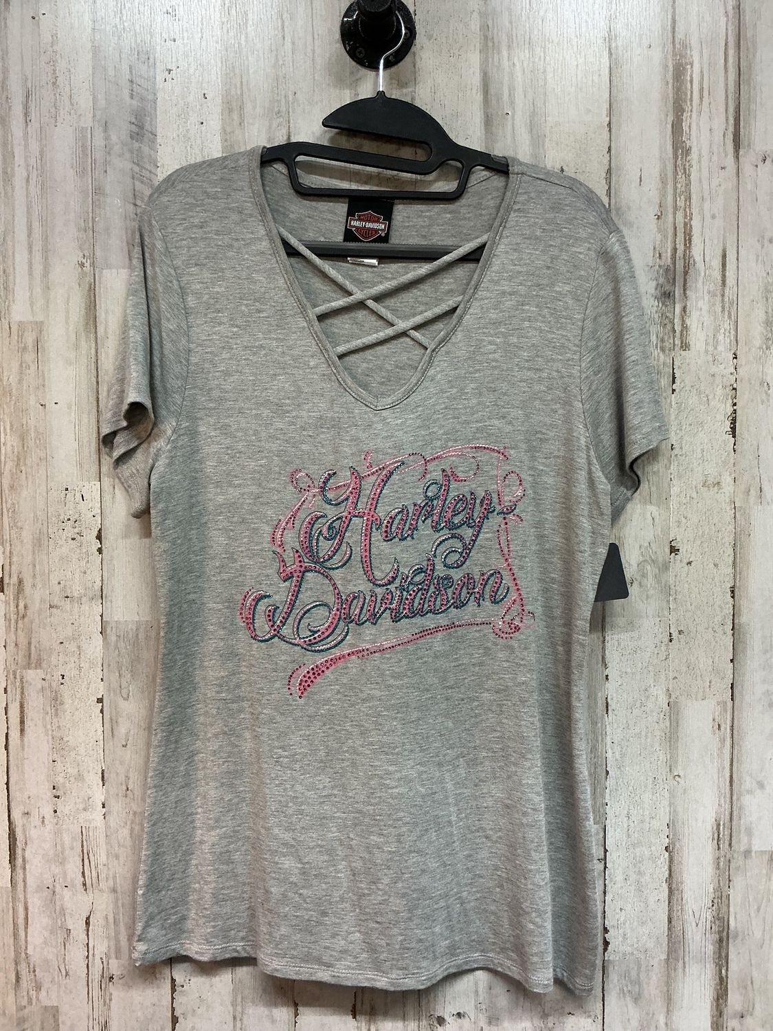 0007 HD Women's Bling Pink/Teal  HD  Grey Kris Cross T-Shirt XL