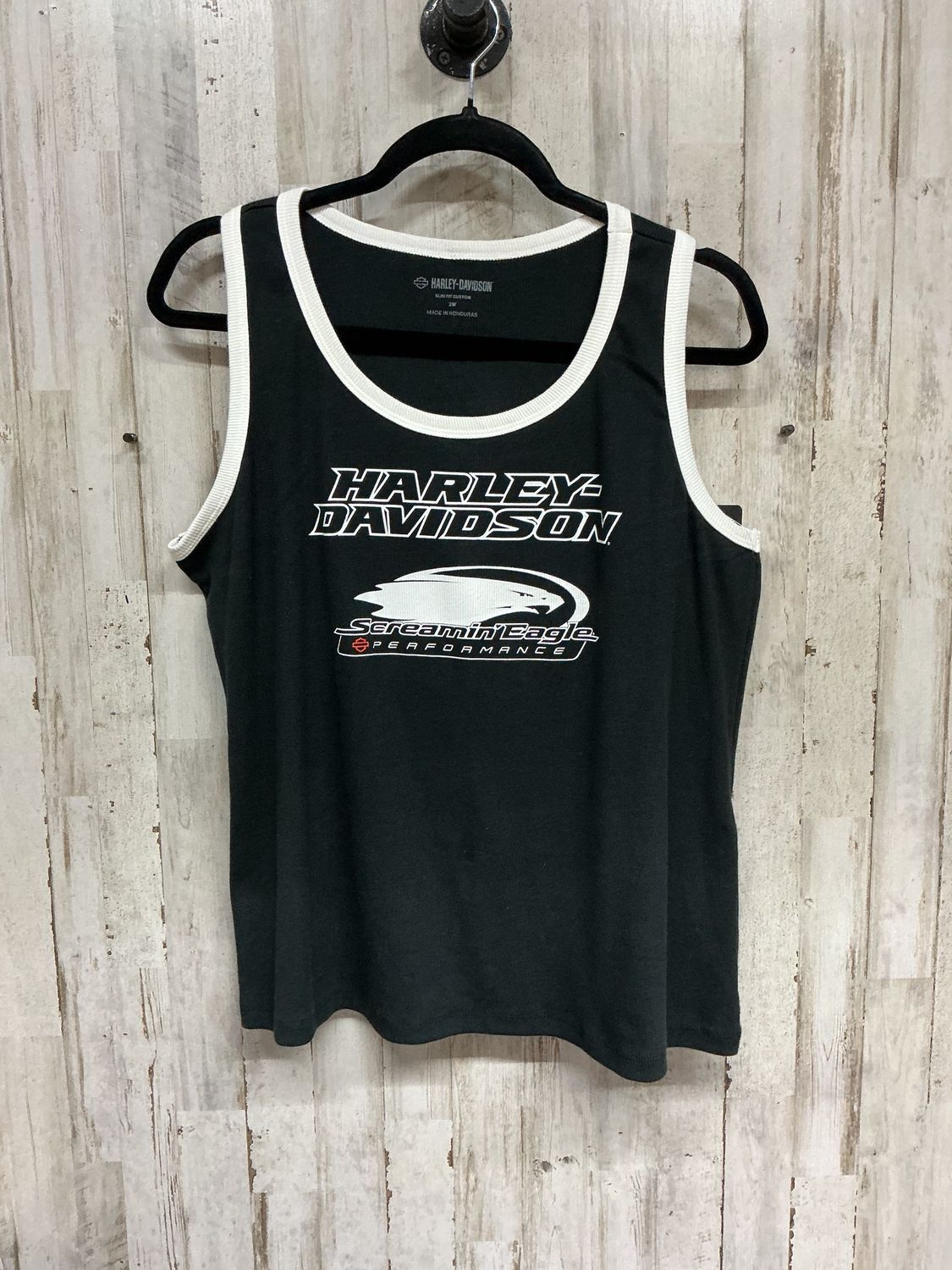 0007 HD Women's Black W/ White Trim Screaming Eagle Ribbed  Tank Top 2XL
