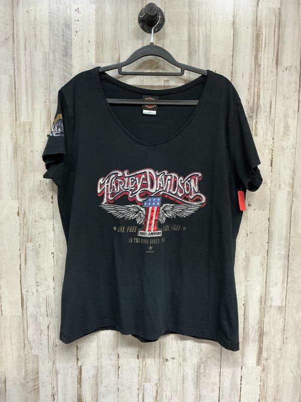 10059 HD Women's Black American Flag 1 Tee 2X-Large