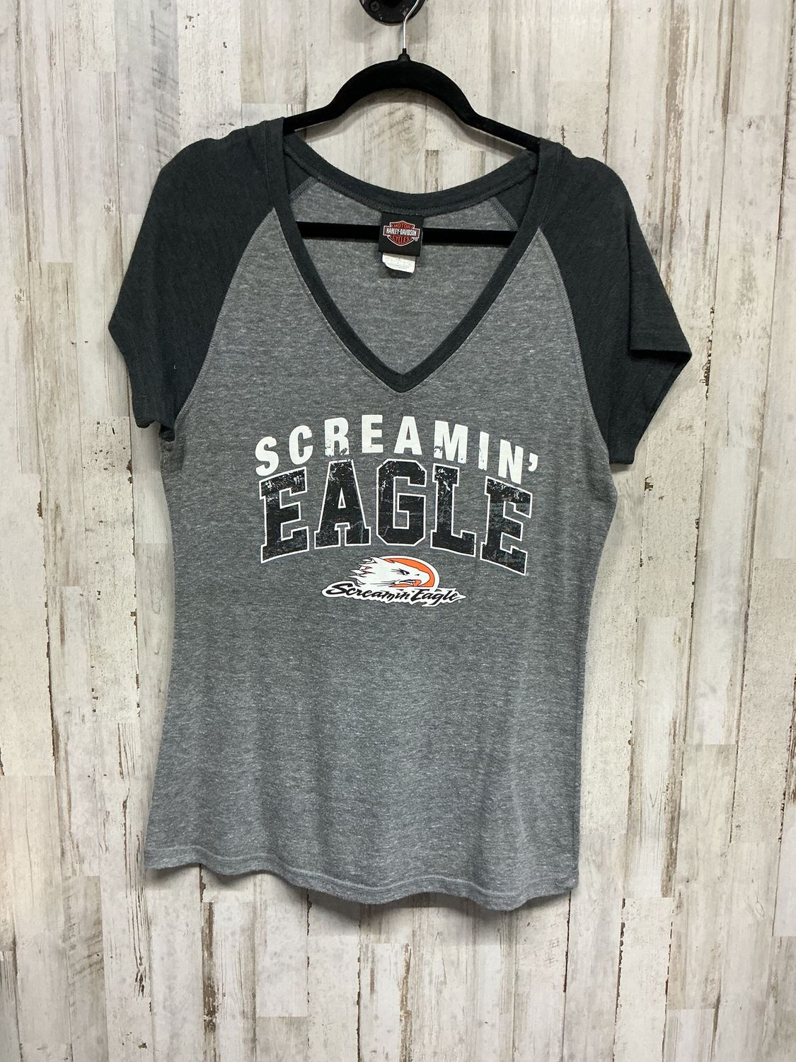 10184 HD Women's Grey W/ Dark Grey V-Neck Screaming Eagle Size XL