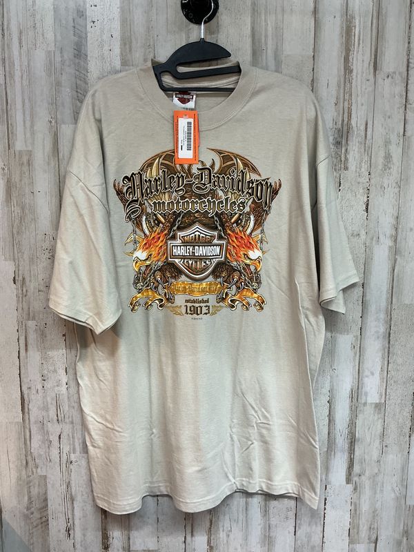 10059 HD Men's BNWT Tan W/ Brown &amp; Orange Eagle W/ Flames Kauai HI T-Shirt XL
