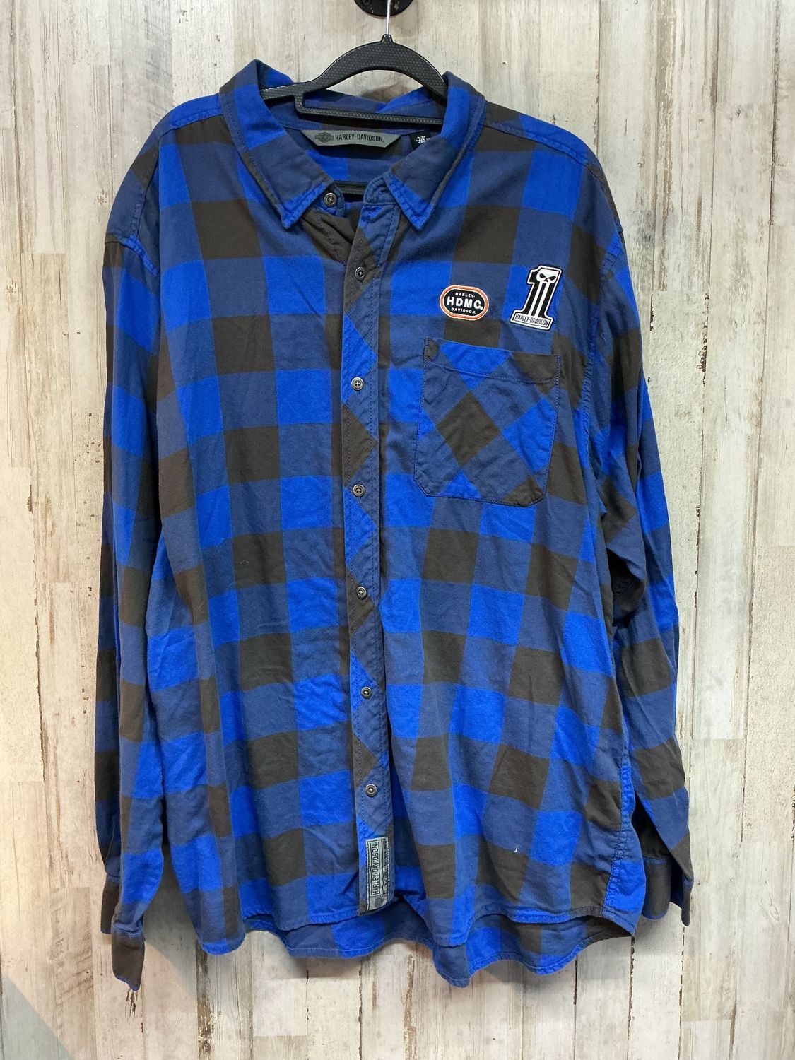 10189 HD Men's Royal Blue Plaid Long Sleeve Button-up Size Slim 2XL