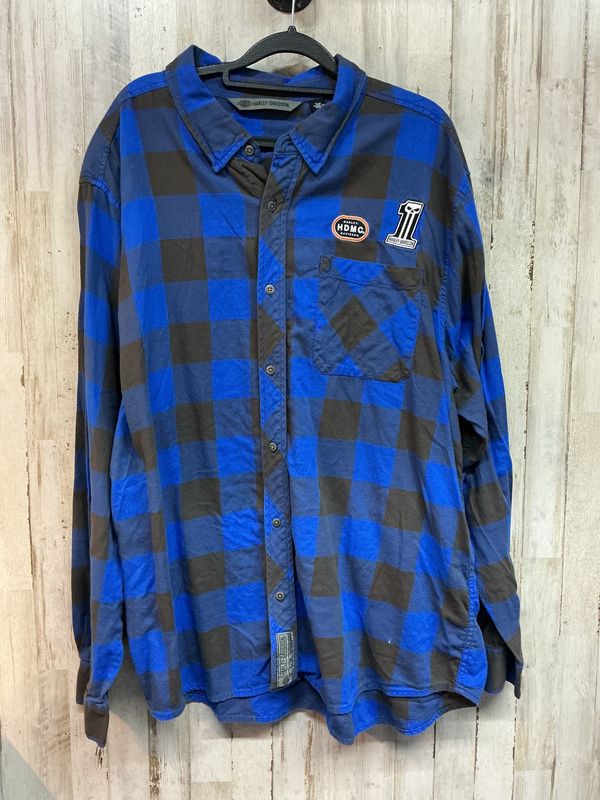 10189 HD Men's Royal Blue Plaid Long Sleeve Button-up Size Slim 2XL