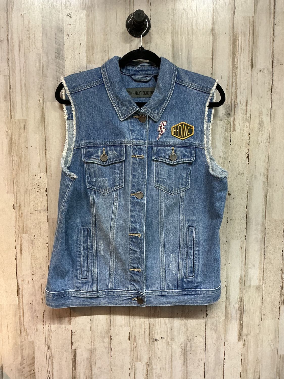 10203 HD Women's Blue Denim HDMC Skull Milwaukee Metal Vest Size Large