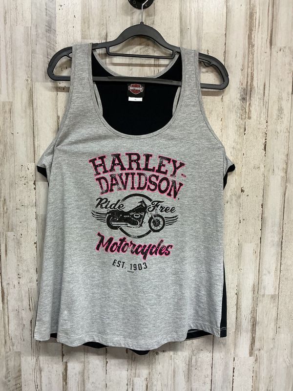 10203 HD Women's Grey W/ Pink &amp; Black Bling Ride Free Razor Back Tank Size XL