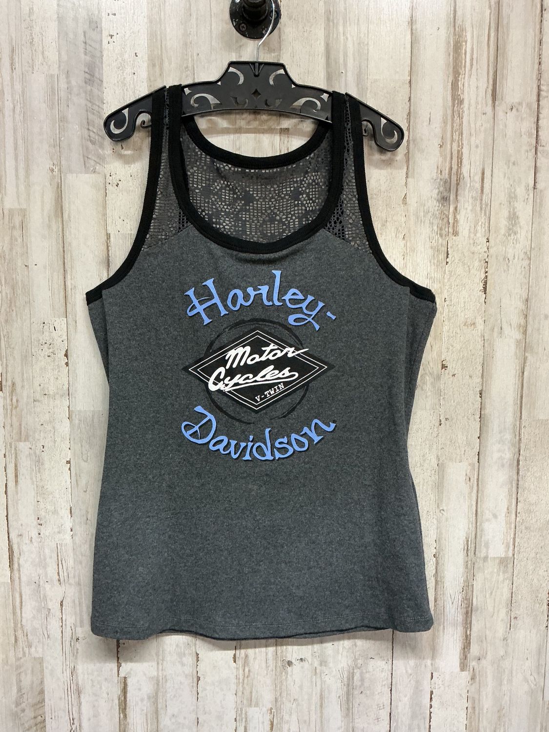 10203 HD Women's Dark Grey &amp; Blue HD W/ Lace Back Tank Top Size XL