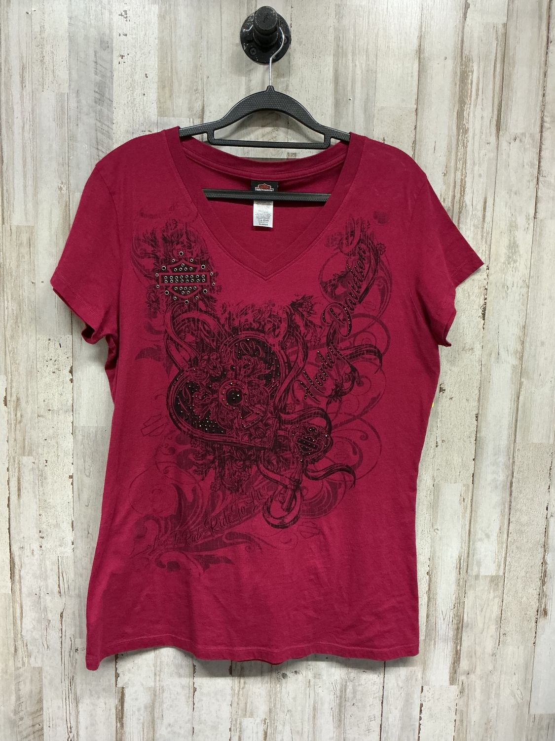 10203 HD Women's Maroon Beaded W/ Black Heart &amp; Key Shirt  Size XL