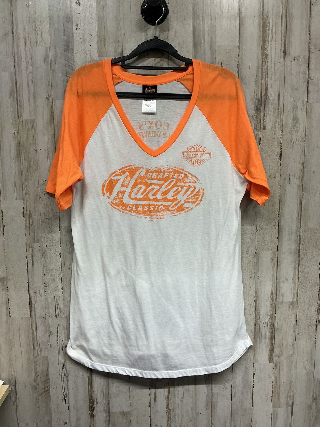 10203 HD Women's Orange &amp; White V-Neck Shirt Size XL