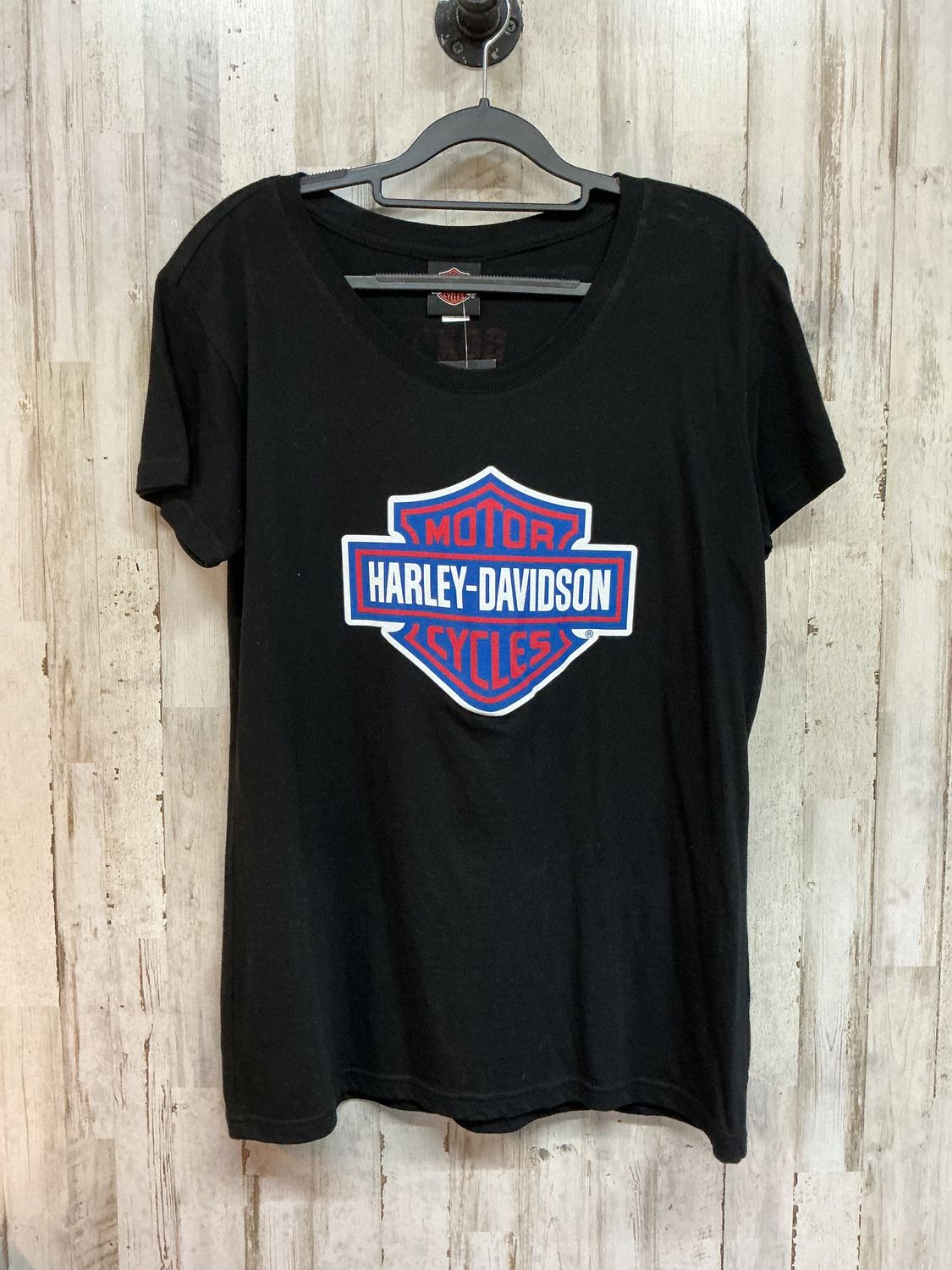 10203 HD Women's BNWT Black W/ Red &amp; Blue B&amp;S Short Sleeve Size Large