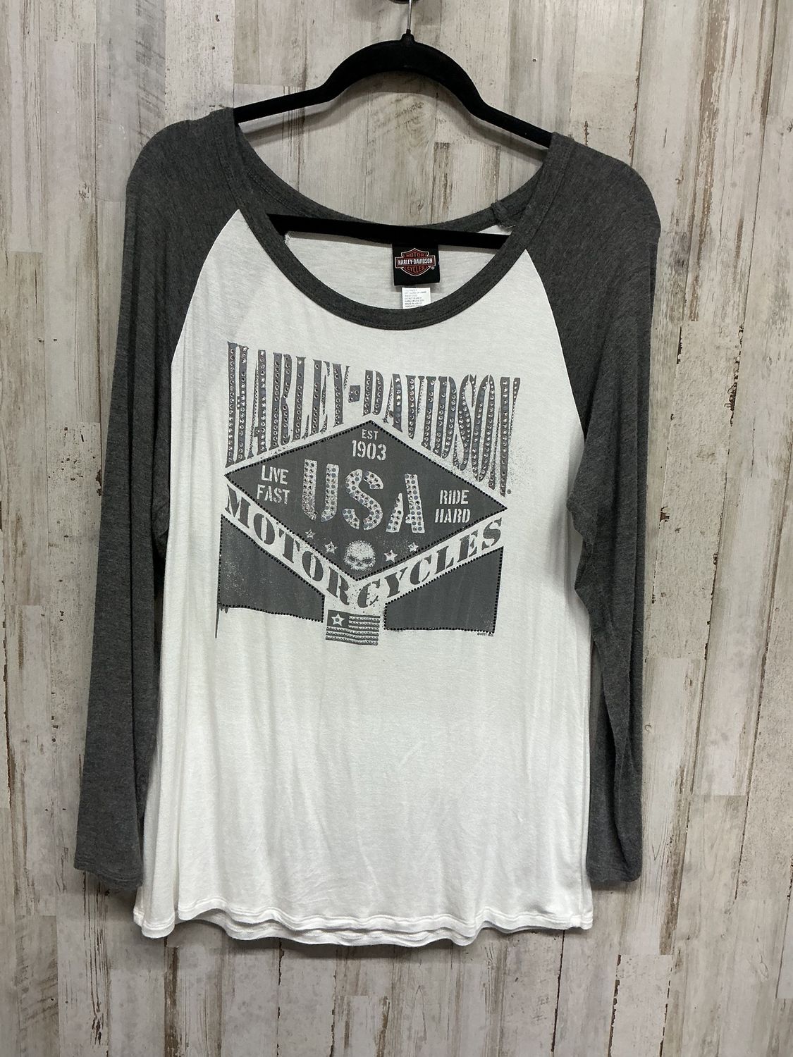 10203 HD Women's White &amp; Grey W/ Bling USA Long Sleeve XL
