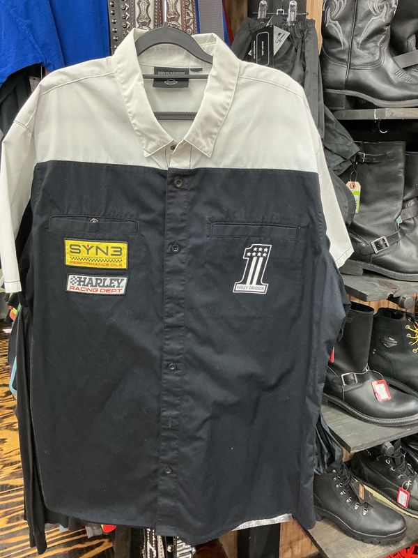 10211 HD Men's BL/WH Button Up Shirt With Patches XXL