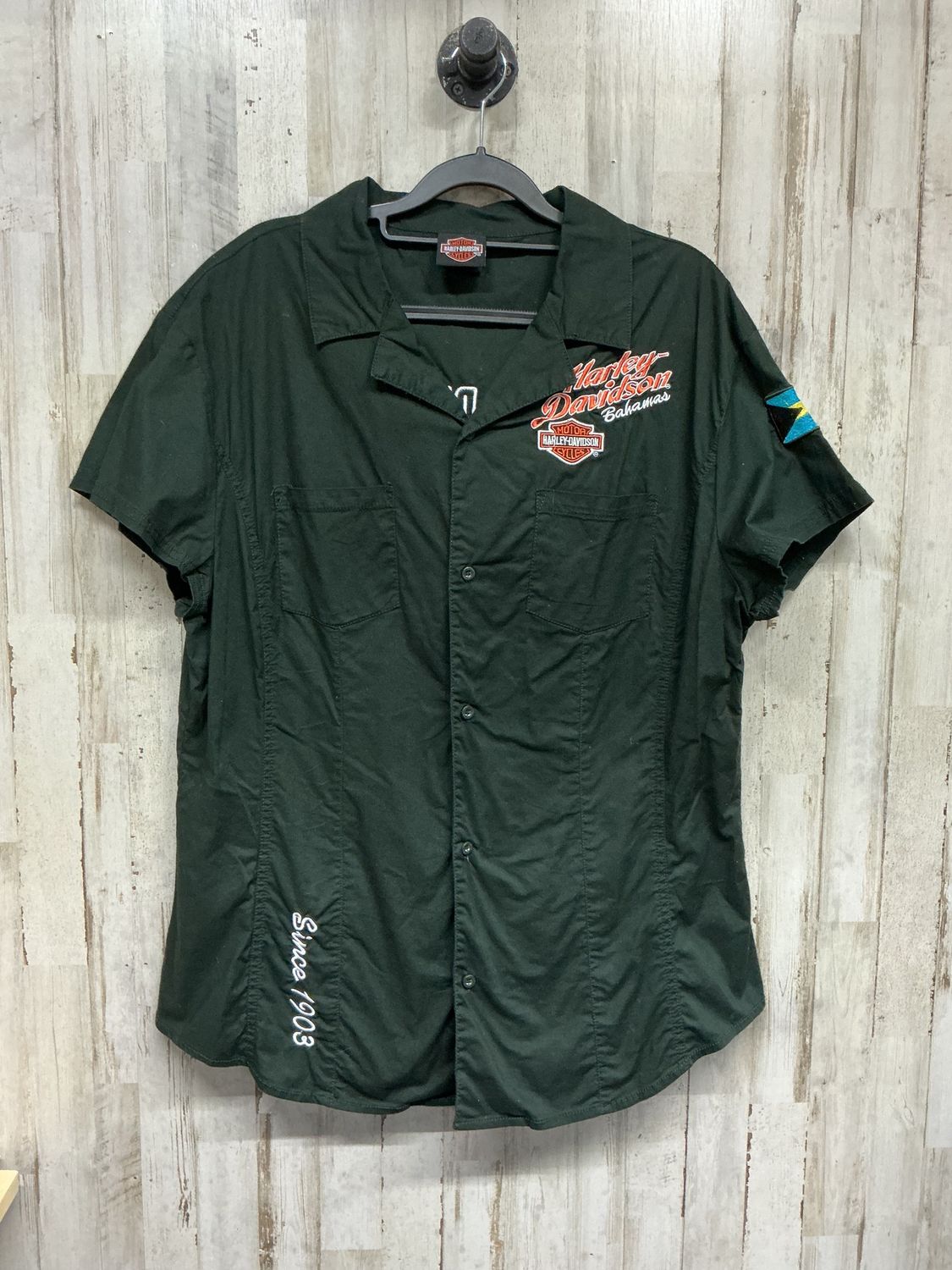 10213 HD Women's Black Mechanic Shirt W/ Pirate Skull Bahamas XXL