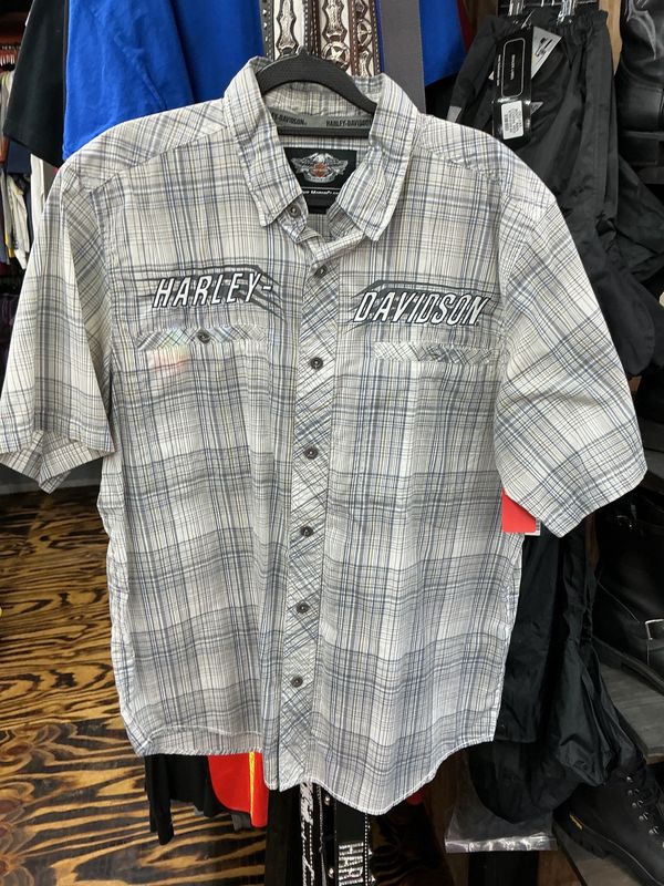 10218 HD Men's Short Sleeve Gray/Blue Plaid HD Patch on the Back