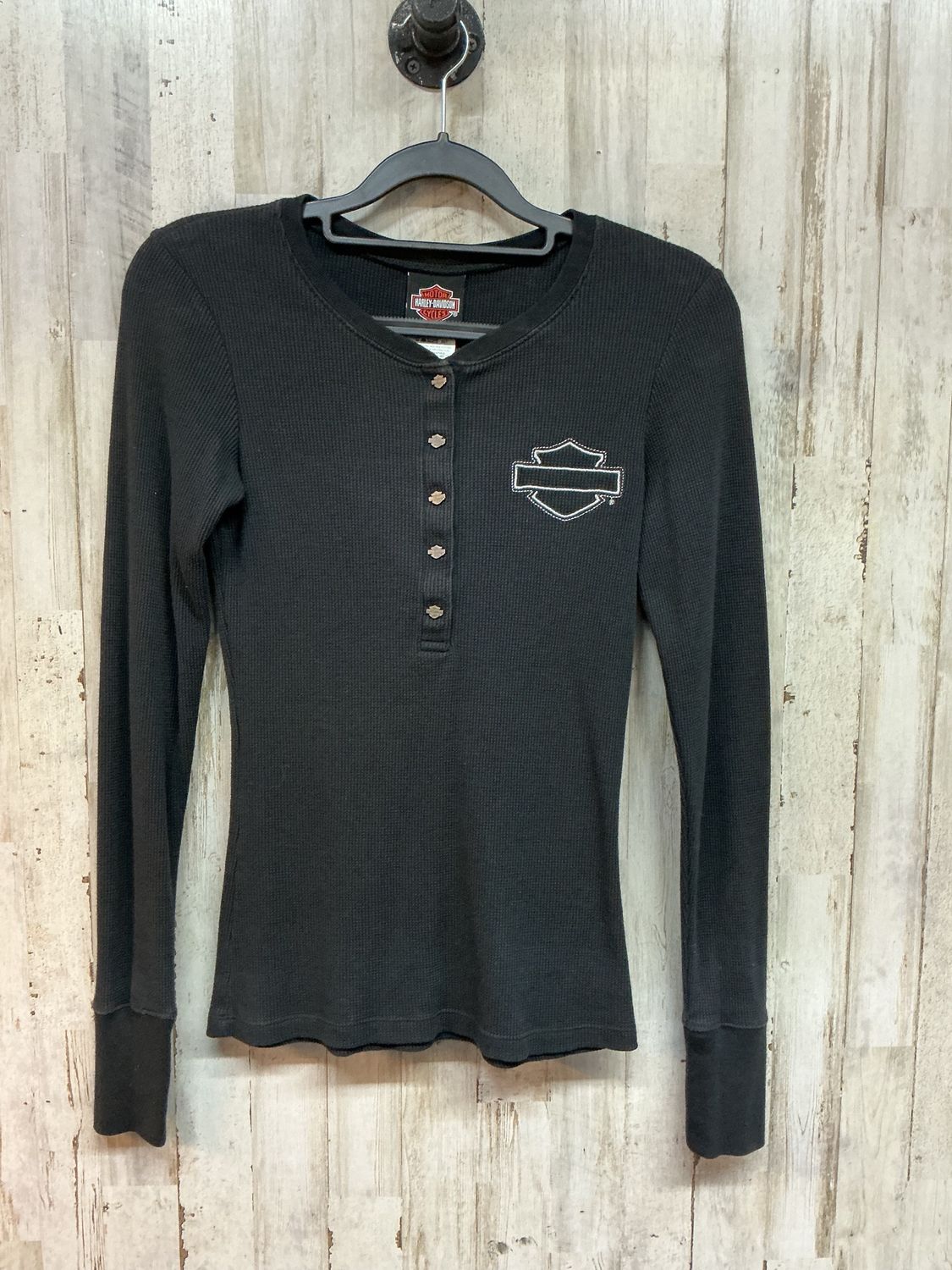 10218 HD Women's BL/WH Thermal Long Sleeve HD Motorcycle Buttons Small