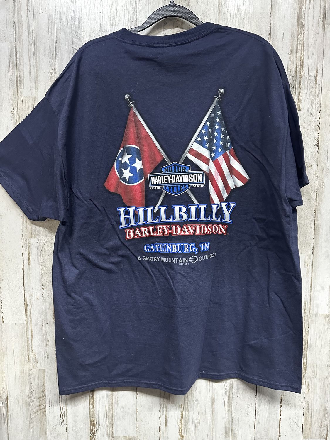 10001 HD Men's BNWT Navy Blue Hillbilly W/ Flags Short Sleeve XL