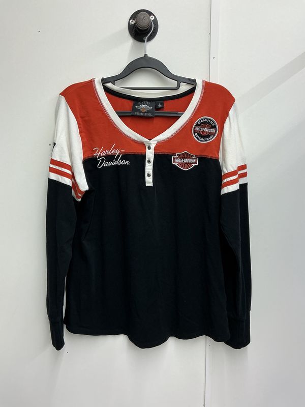 10203 HD Women's Black &amp; Orange White Trim B&amp;S Long Sleeve Large