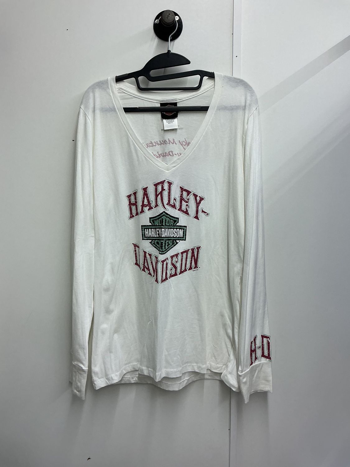 10203 HD Women's White W/ Hot Pink &amp; Green B&amp;S V-Neck Long Sleeve XL