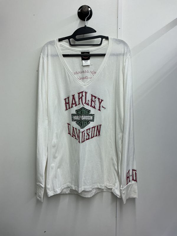 10203 HD Women's White W/ Hot Pink &amp; Green B&amp;S V-Neck Long Sleeve XL