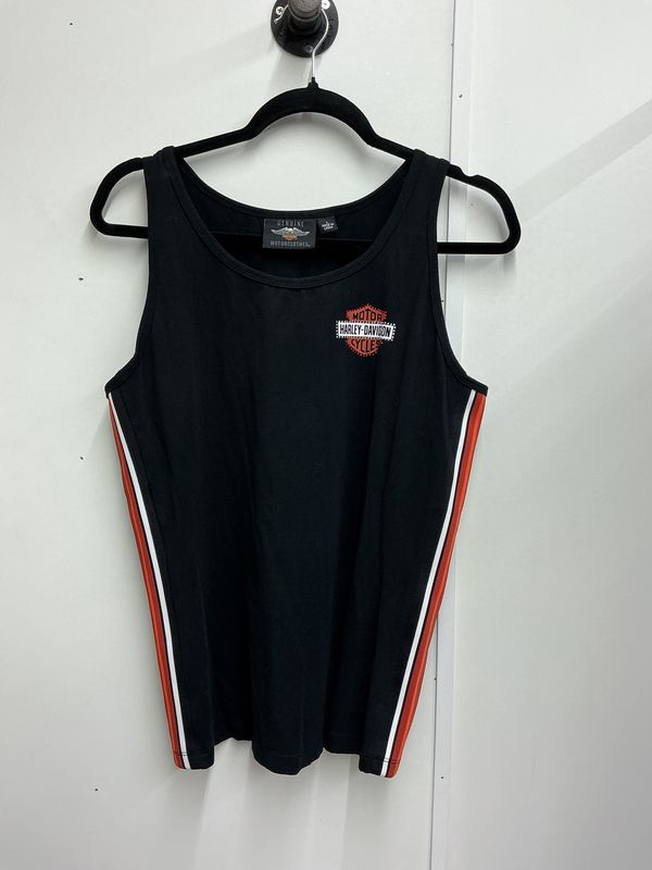 0001 HD Women's Black W/Orange B&amp;S Orange &amp; White Stripe Side Tank Top Large