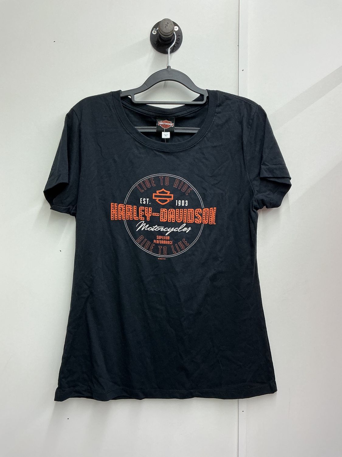 0001 HD Women's BNWT Black W/ Orange Live To Ride/ Concord, NC T-Shirt XL