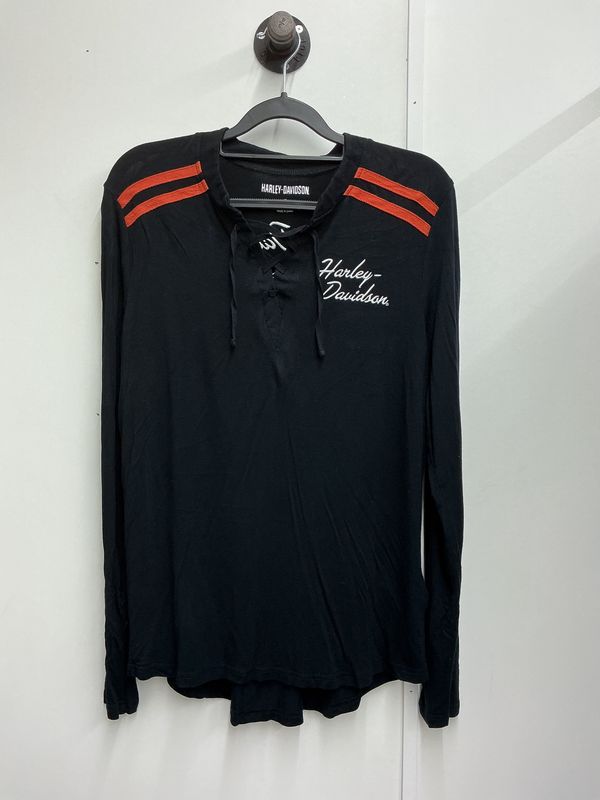 0001 HD Women's Black &amp; Orange /White B&amp;S Lace-Up Neck Long Sleeve Large