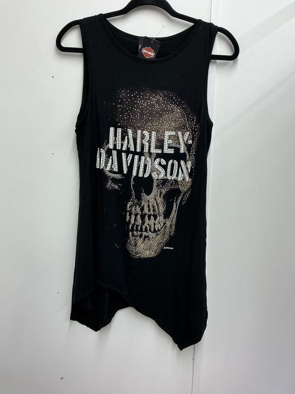 0001 HD Women's BNWT Black Bling Skull Crew Tank Top Medium