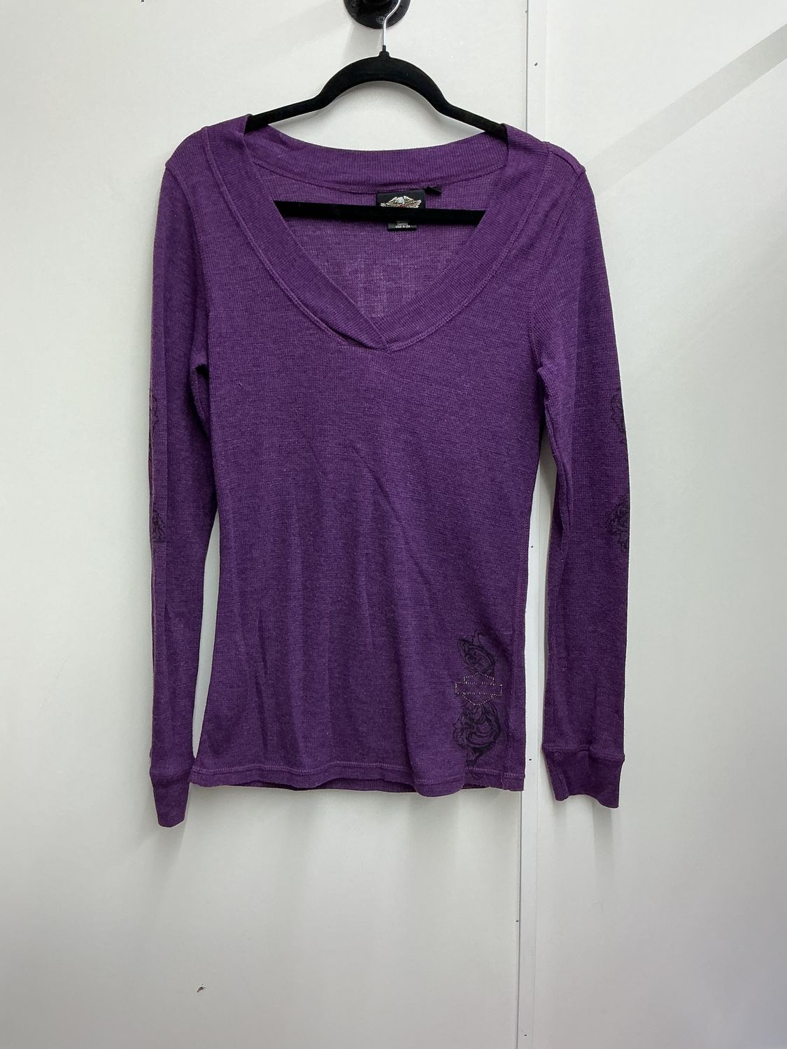 0001 HD Women's Purple W/ Rhinestone HD B&amp;S V-Neck Knit Long Sleeve Medium