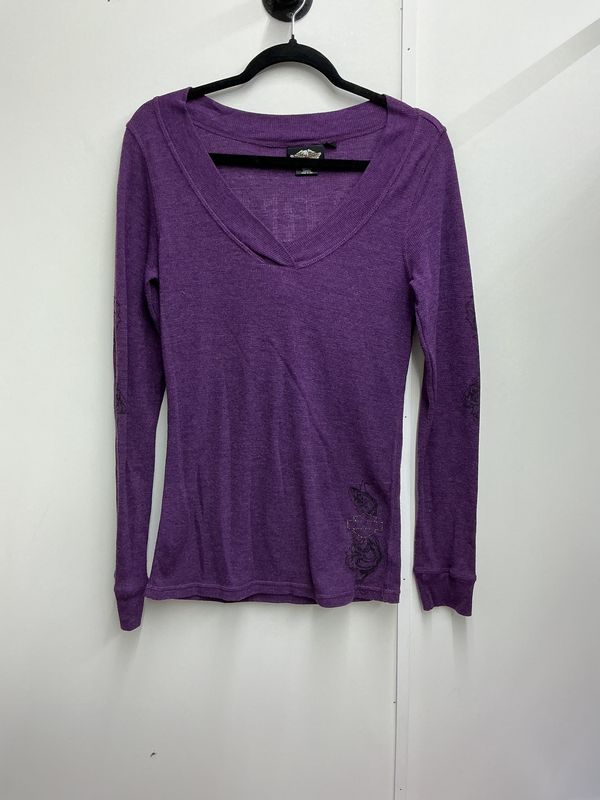 0001 HD Women's Purple W/ Rhinestone HD B&amp;S V-Neck Knit Long Sleeve Medium