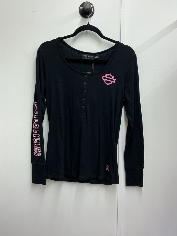 0001 HD Women's BNWT Black W/ Pink B&amp;S Knit Henley Large