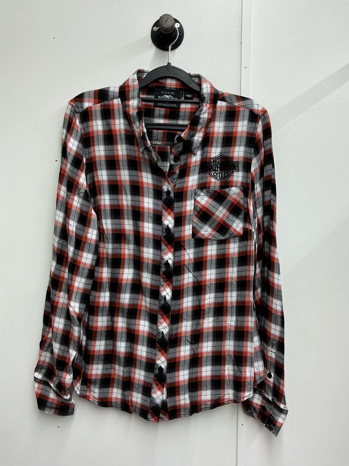 0001 HD Women's Orange/Black/White Plaid W/Black B&amp;S Button Long Sleeve LG