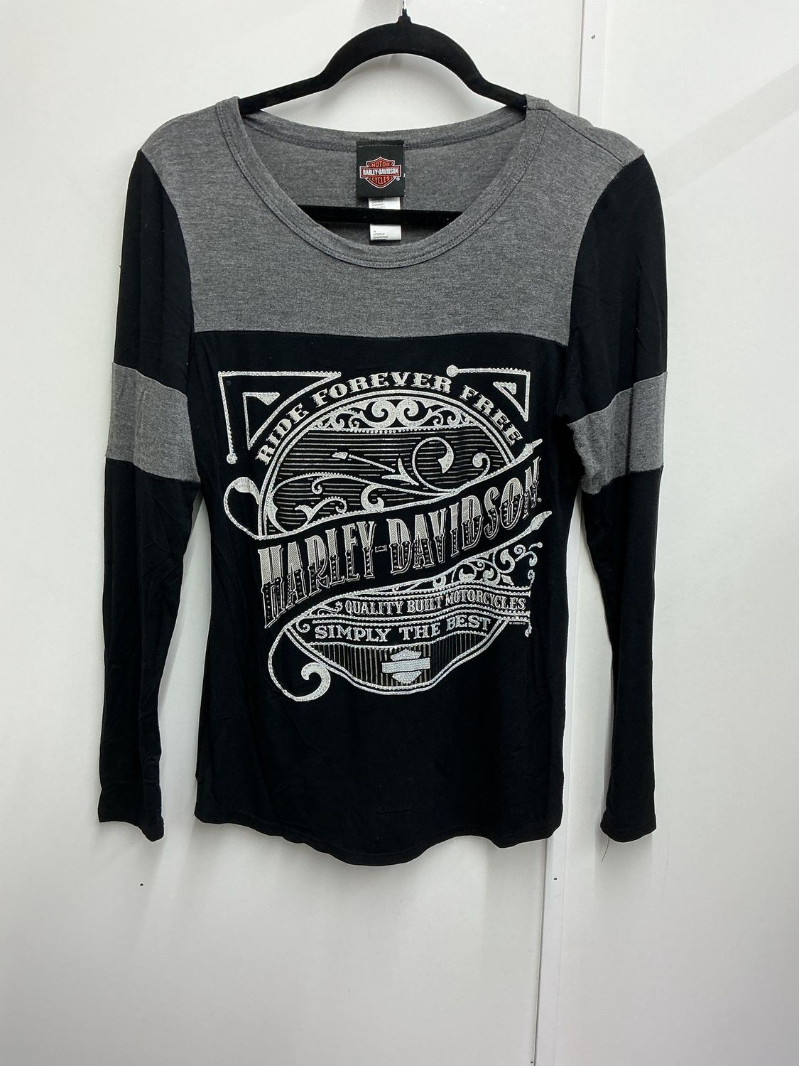 0001 HD Women's Black &amp; Dark Grey Blingy Ride Forever Free Long Sleeve Small