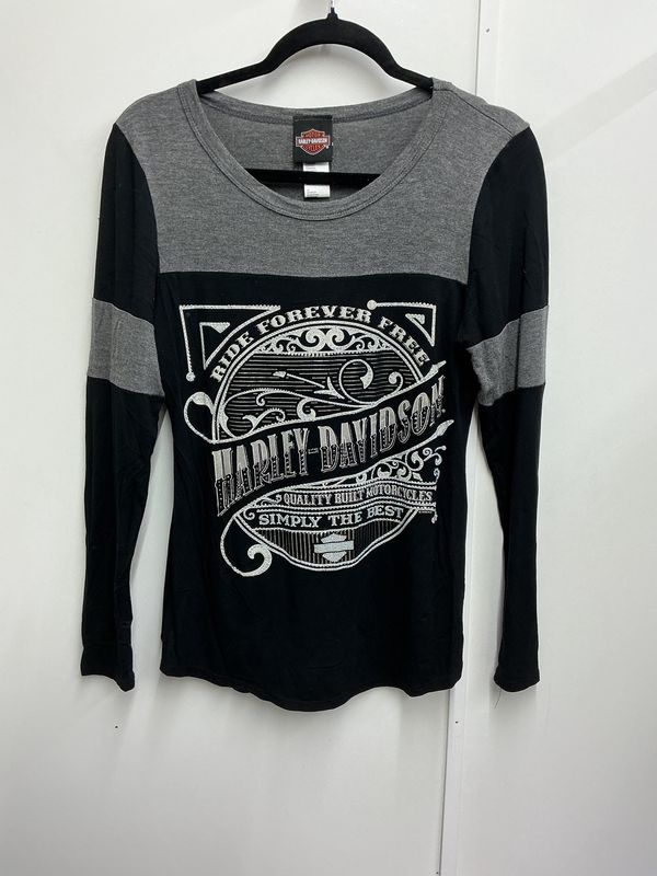 0001 HD Women's Black &amp; Dark Grey Blingy Ride Forever Free Long Sleeve Small