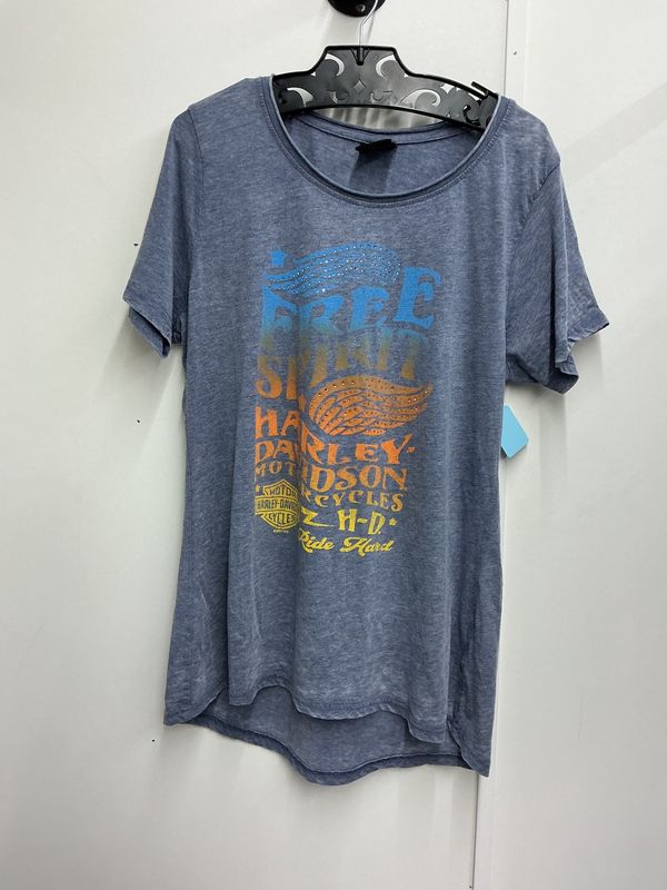 10001 HD Women's Blue W/ Orange Bling Free Spirt Johnson City TN T-Shirt Large