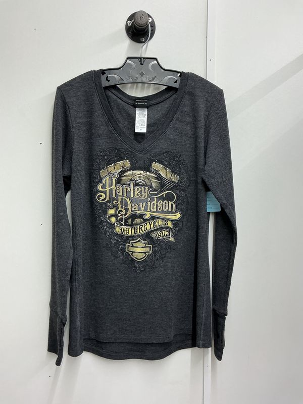 10001 HD Women's Grey W/ Yellow B&amp;S Charleston SC V Neck Long Sleeve M