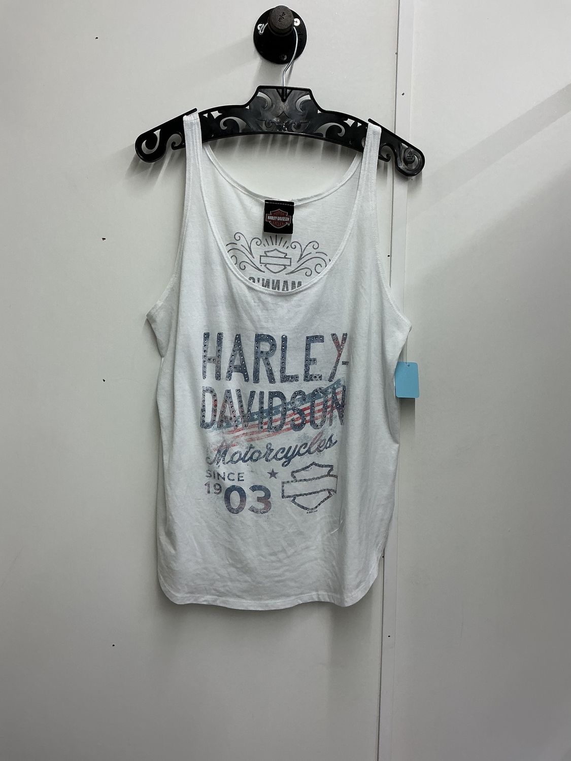 10001 HD Women's White W/ Blue Bling B&amp;S Mann's Columbus OH Tank Top Large