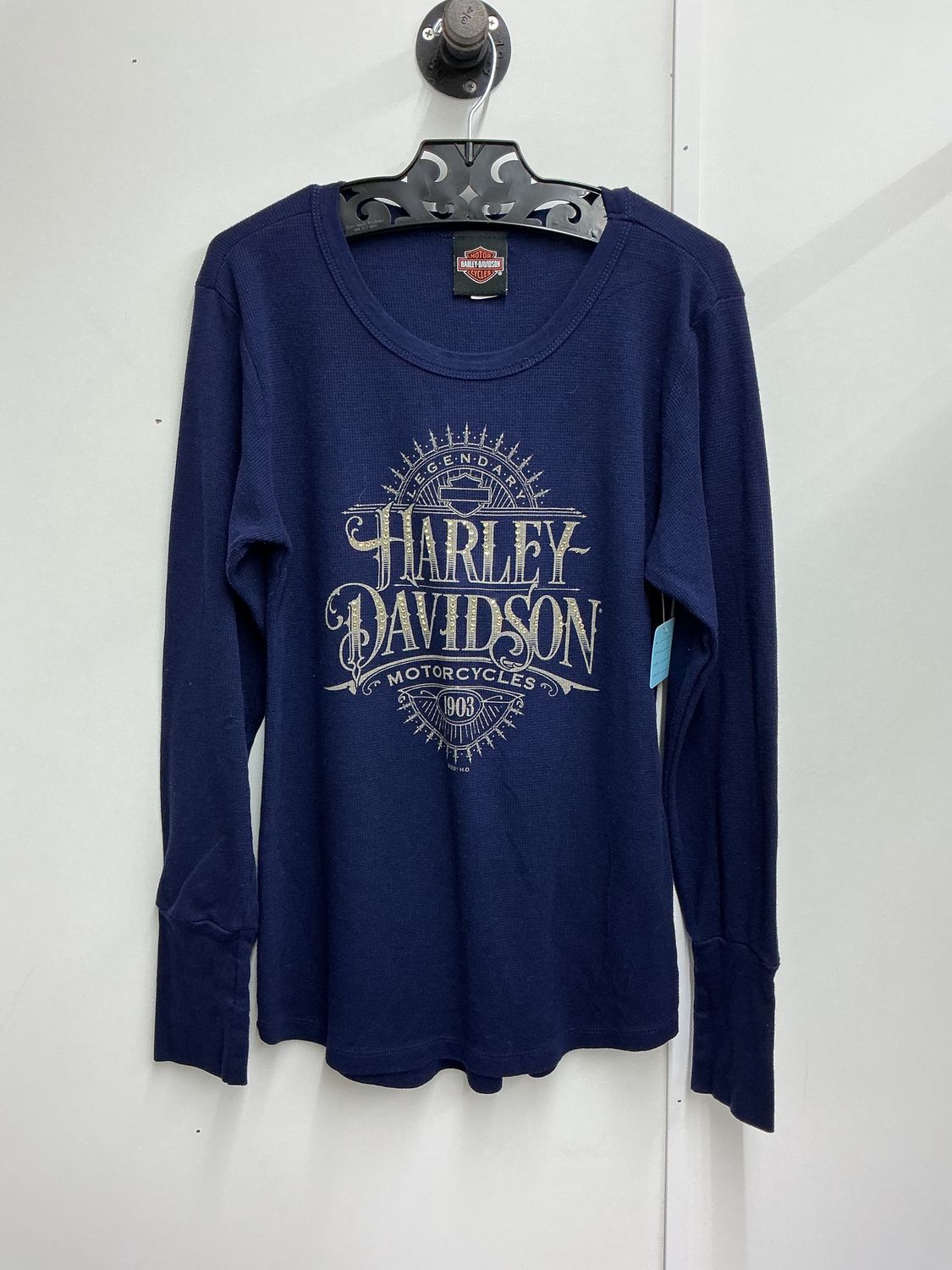 10001 HD Women's Blue W/ Bling Gold HD Avalanche Denver CO Knit Long Sleeve Large