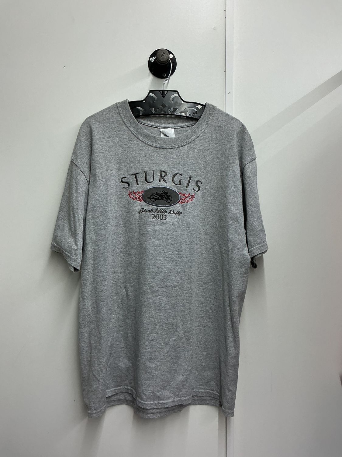 10223 Gildan Heather Grey EMB. STURGIS Black Hills Rally 2003 T-Shirt Large