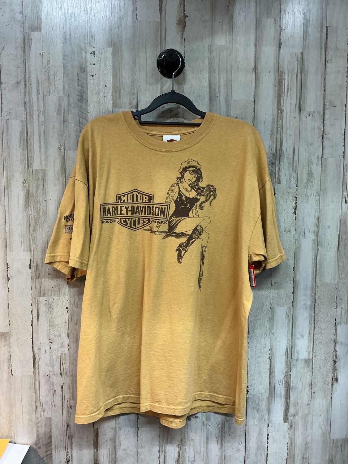 10224 HD Men's Tan W/ Brown Pin-Up Girl Mtn Creek Dalton GA Short Sleeve XL