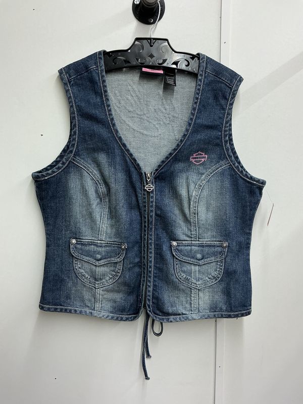 10224 HD Women's Medium Wash Zip W/ Pink Bling B&amp;S Jean Vest  XL