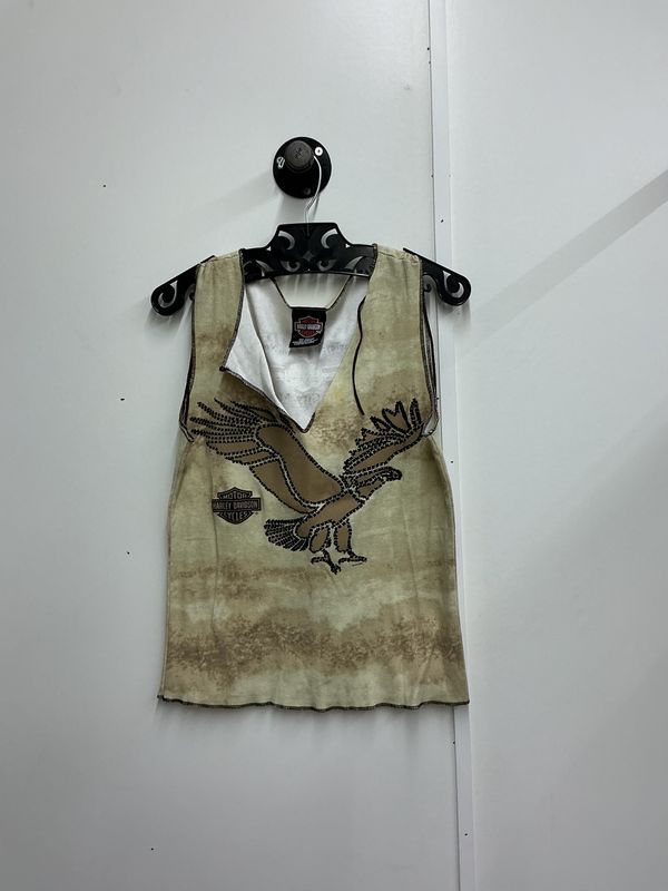 10001 HD Women's Tan And Brown Tank Top With Embroidered B&amp;S Bald Eagle Size L