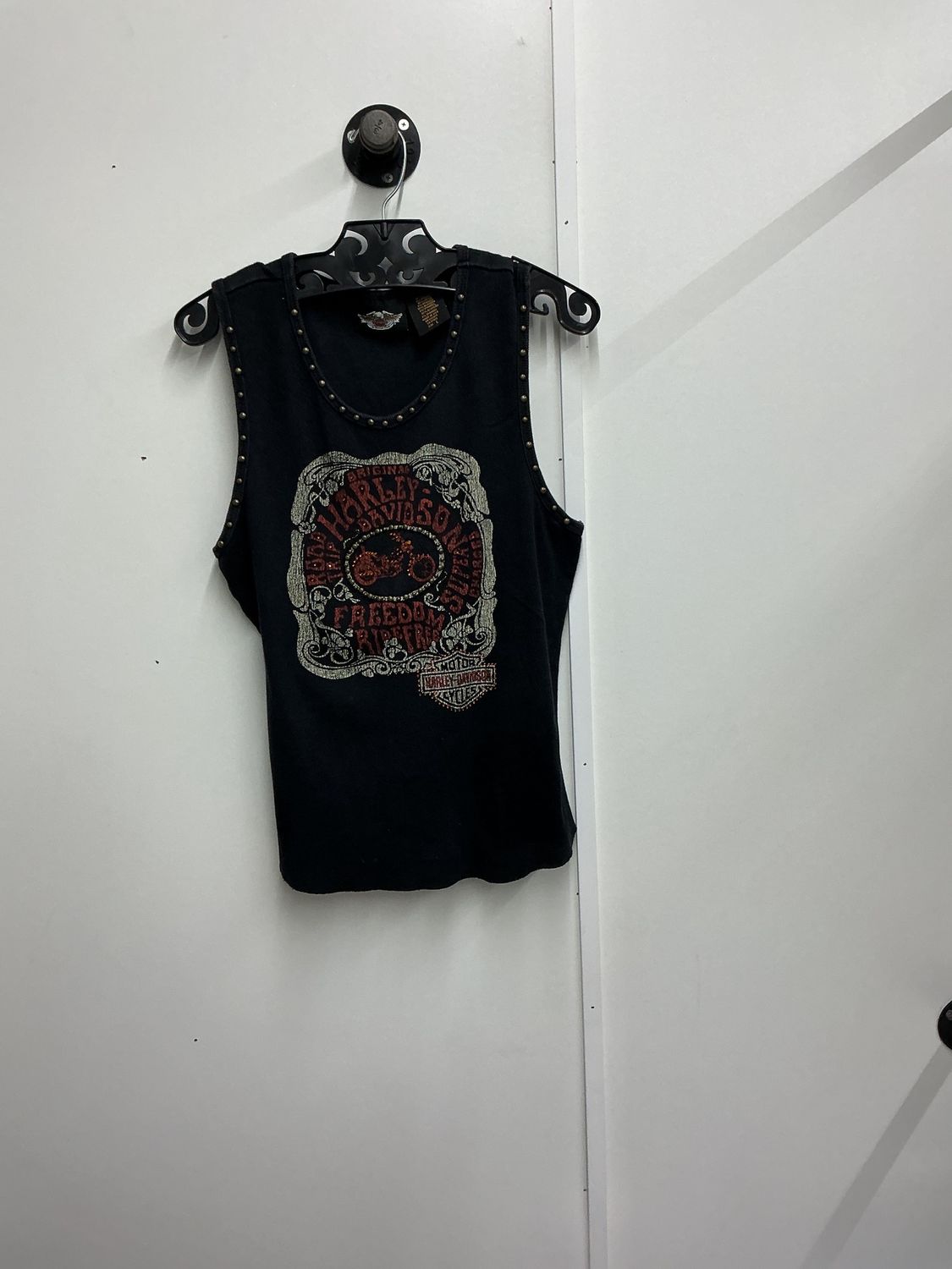 10001 HD Women's Black &amp; Orange Bike &amp; B&amp;S Tank Top Size L