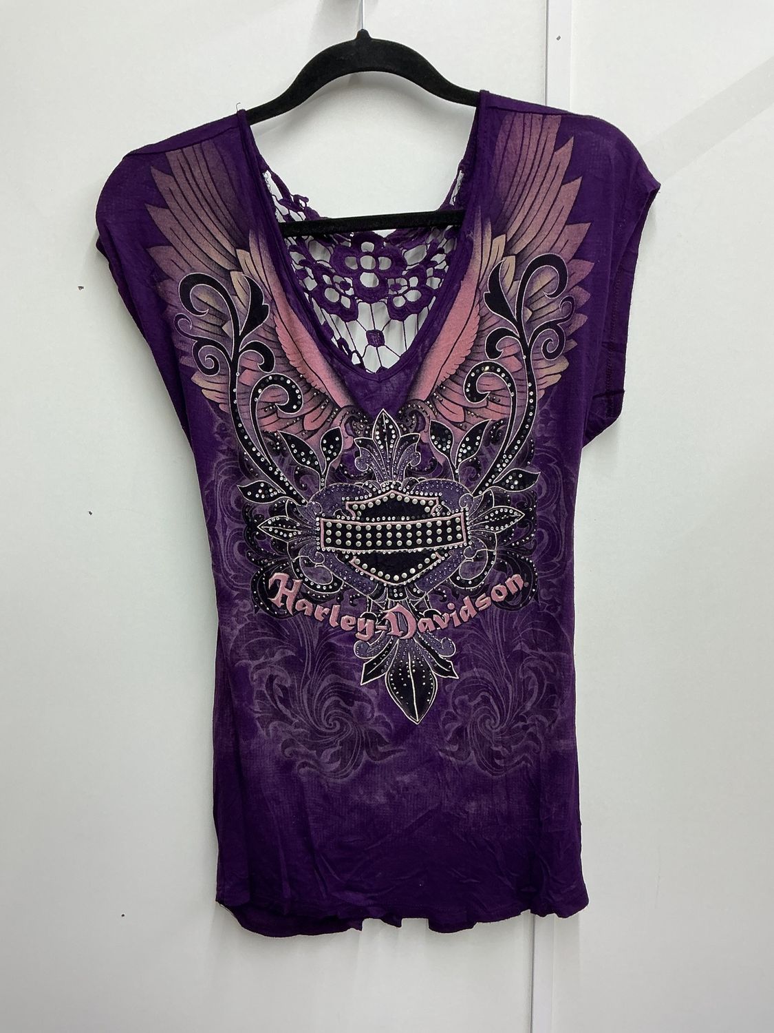 10001 HD Women's Purple W/ Pink  Bling B&amp;S Crochet Back Cap Sleeve Medium